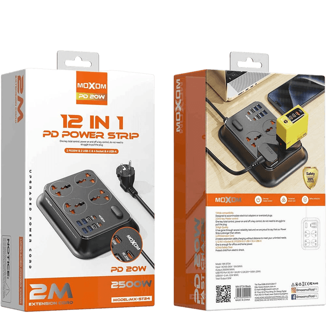 چندراهی و شارژر هوشمند موکسوم مدل Moxom MX-ST24 12-in-1 PD 20W