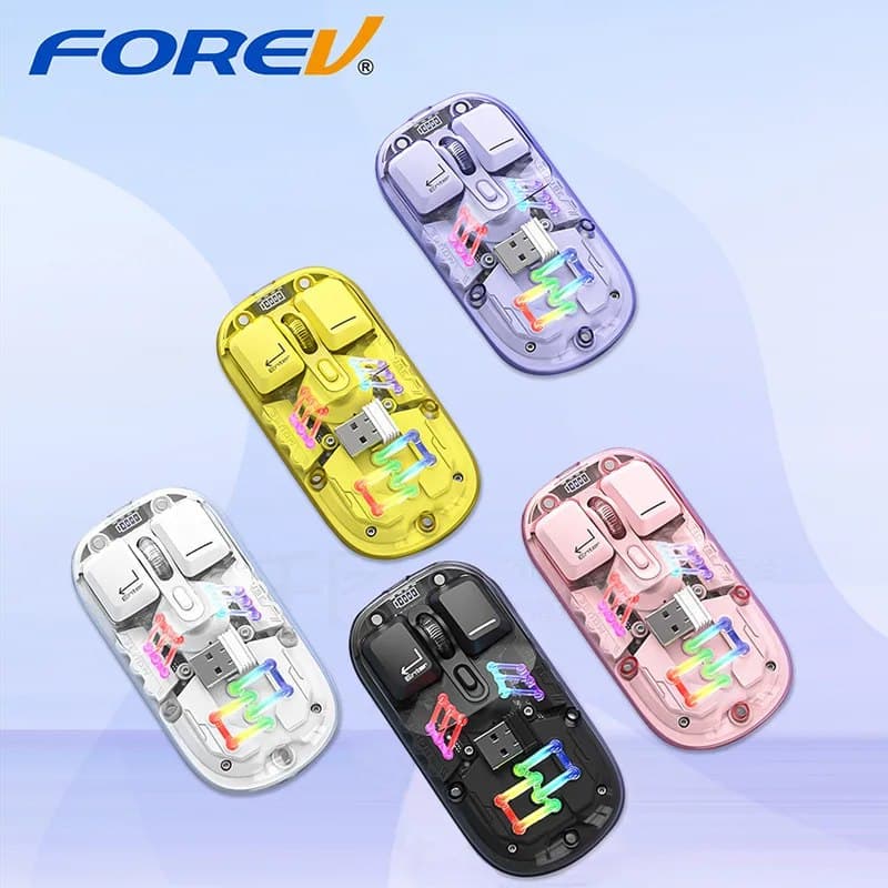 ماوس بی‌سیم شفاف RGB قابل شارژ دوحالته