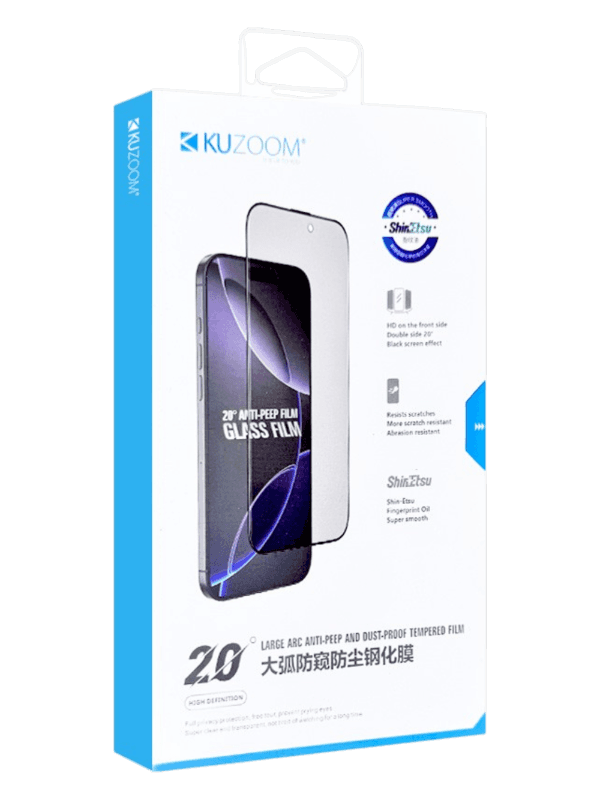 گلس حریم شخصی ۲۰ درجه و ضد گرد و غبار KUZOOM مناسب iPhone 16 / 16 Pro / 16 Pro Max