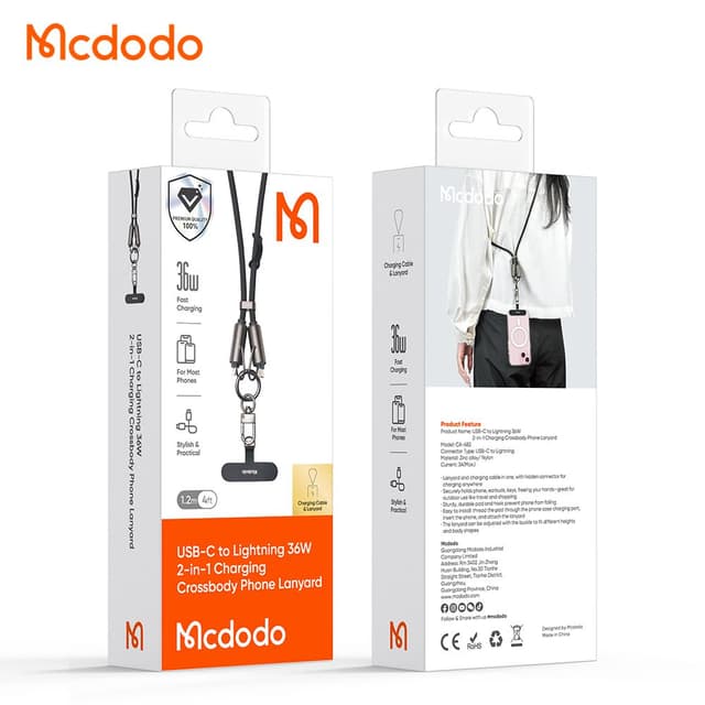 کابل شارژ تایپ سی به لایتنینگ مک دودو McDodo CA-682 ۳۶ وات به همراه بند آویز