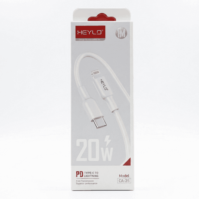 کابل تبدیل تایپ سی به لایتنینگ 20 وات هیلو مدل HEYLO CA-25 TYPE-C to LIGHTNING pd cable (طول 1 متر)